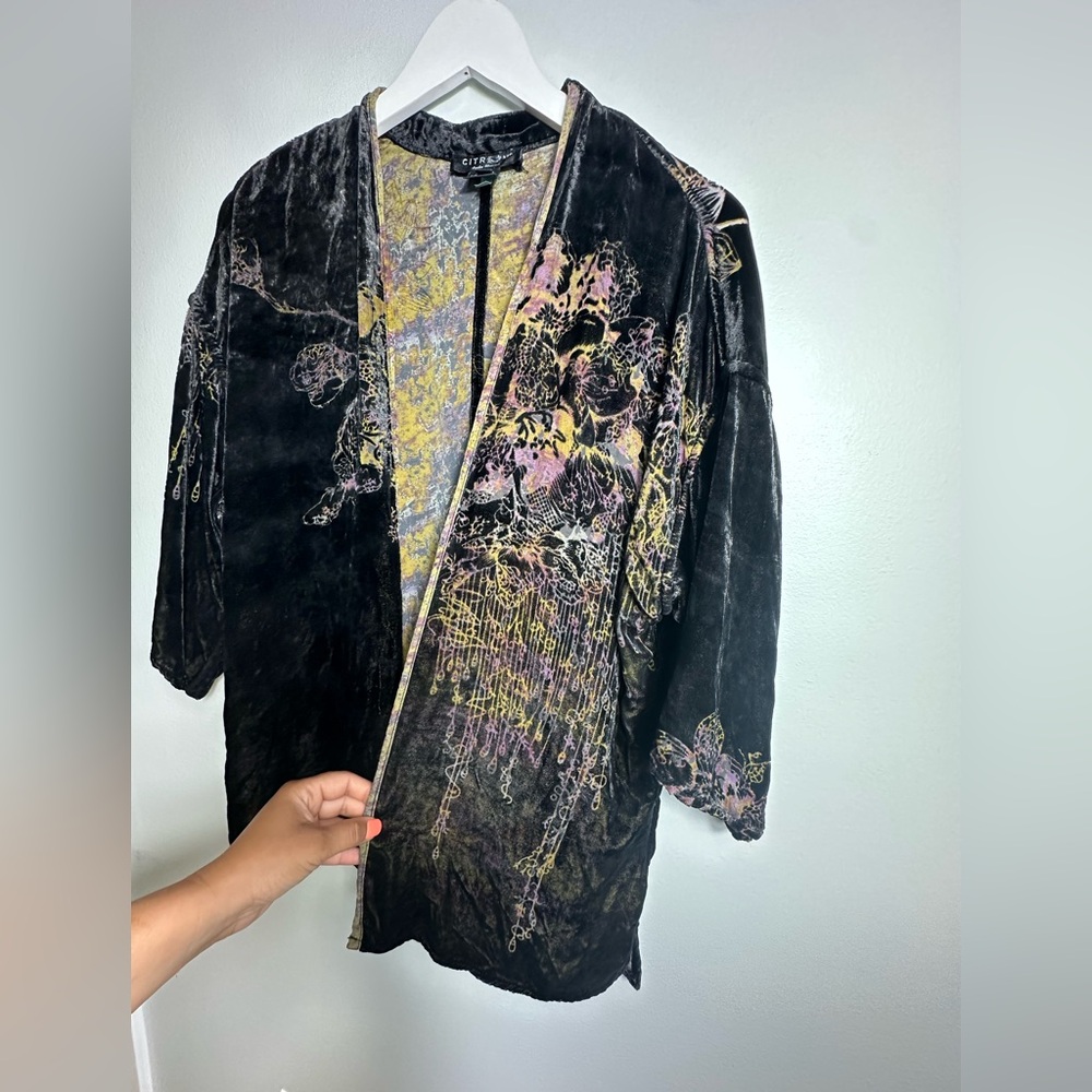 CITRON Silk Rayon Blend Burnout Velvet Kimono Topper Cardi Size XS - Picture 10 of 14